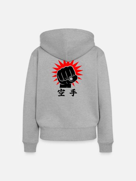 Karate Faust / Fist - Frauen Premium Bio Zip Hoodie - Grau meliert