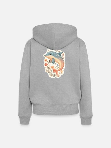 Delfin - Frauen Premium Bio Zip Hoodie - Grau meliert