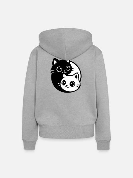Ying Yang Katzenporträt - Frauen Premium Bio Zip Hoodie - Grau meliert