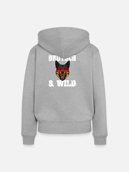 Wilder Schäferhund - Frauen Premium Bio Zip Hoodie - Grau meliert