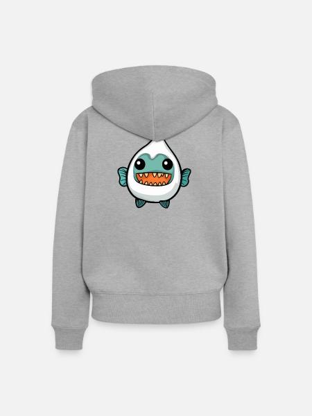 Piranha Fisch Halloween Geist - Frauen Premium Bio Zip Hoodie - Grau meliert