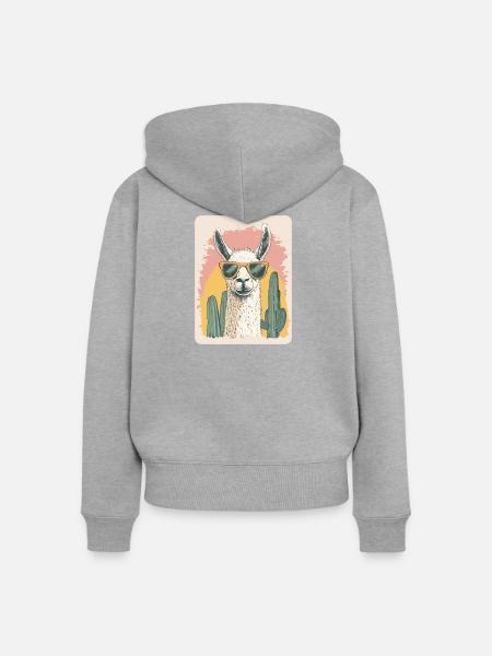 Lama - Frauen Premium Bio Zip Hoodie - Grau meliert