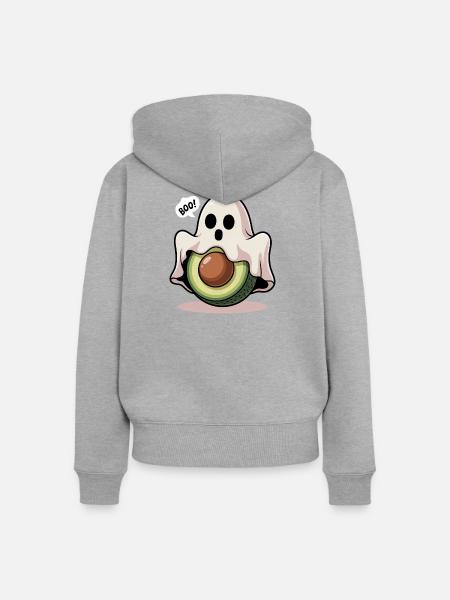 Avocado Geist Halloween - Frauen Premium Bio Zip Hoodie - Grau meliert