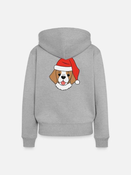 Hund mit Weihnachtsmütze - Frauen Premium Bio Zip Hoodie - Grau meliert