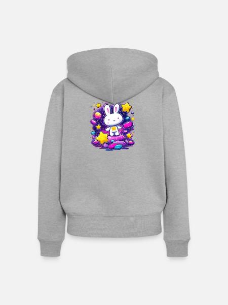 Sternenhase im bunten Kosmos - Frauen Premium Bio Zip Hoodie - Grau meliert