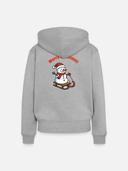 Schneemann Schlitten Winter - Frauen Premium Bio Zip Hoodie - Grau meliert
