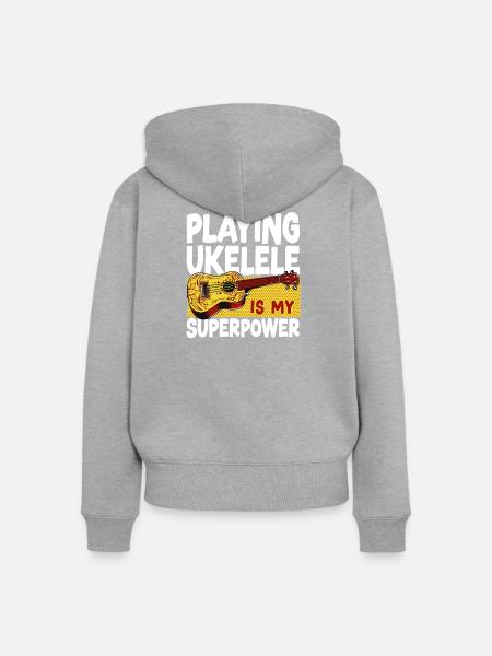 Hawaiian Ukulele Uke Playing - Frauen Premium Bio Zip Hoodie - Grau meliert