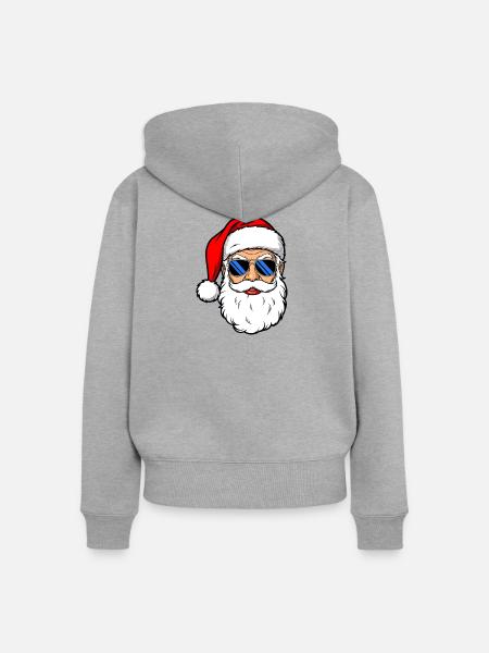 Cooler Weihnachtsmann mit Sonnenbrille - Frauen Premium Bio Zip Hoodie - Grau meliert