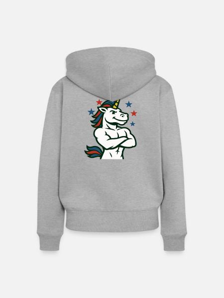 Selbstbewusste Einhorn-Illustration - Frauen Premium Bio Zip Hoodie - Grau meliert