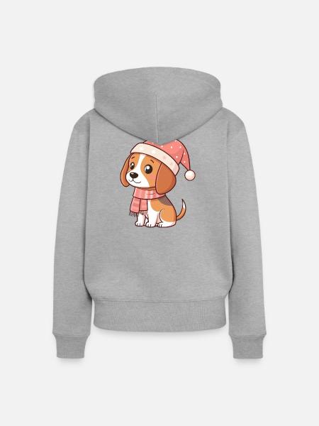Weihnachts-Beagle-Hund - Frauen Premium Bio Zip Hoodie - Grau meliert