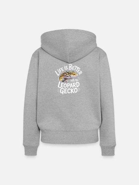 Leopardgekko-Leben ist besser - Frauen Premium Bio Zip Hoodie - Grau meliert