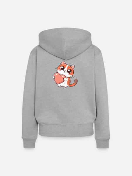 Pastellherz-Kuschelkatze - Frauen Premium Bio Zip Hoodie - Grau meliert