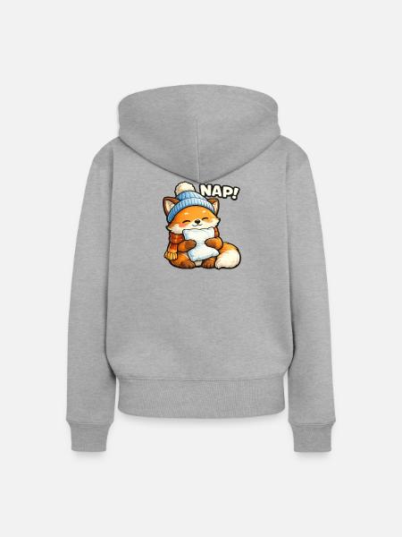 Winterkuschel Fuchs mit Mütze - Frauen Premium Bio Zip Hoodie - Grau meliert