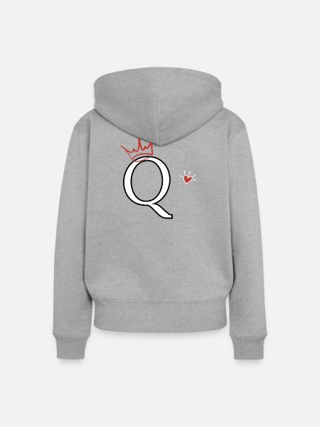Buchstabe Q Kronenherz - Frauen Premium Bio Zip Hoodie - Grau meliert
