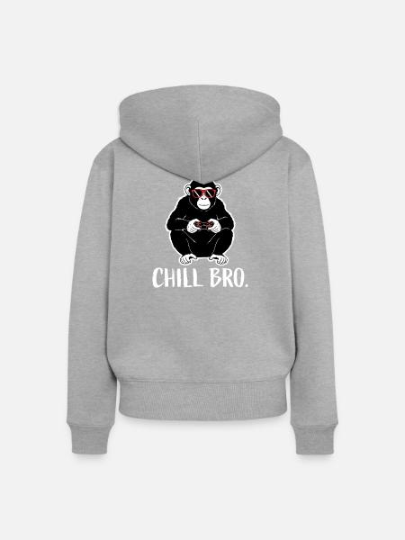 Chilliger Affe mit Controller - Frauen Premium Bio Zip Hoodie - Grau meliert
