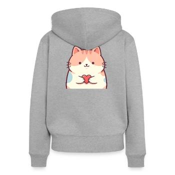 Cuddly Kitten Heart Cartoon Cat - Women's Premium Organic Zip Hoodie - heather grey - Back - Selfina (174cm)
