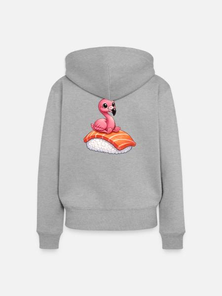 Flamingo Sushi Japanisches Essen Roher Fisch - Frauen Premium Bio Zip Hoodie - Grau meliert