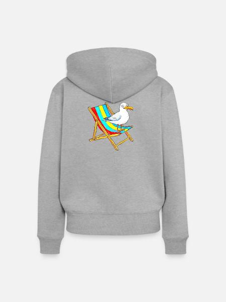 Seemöwe auf buntem Strandstuhl - Frauen Premium Bio Zip Hoodie - Grau meliert