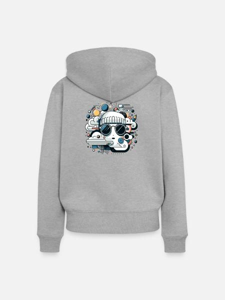 Wolken ikon mit Sonnenbrille - Frauen Premium Bio Zip Hoodie - Grau meliert