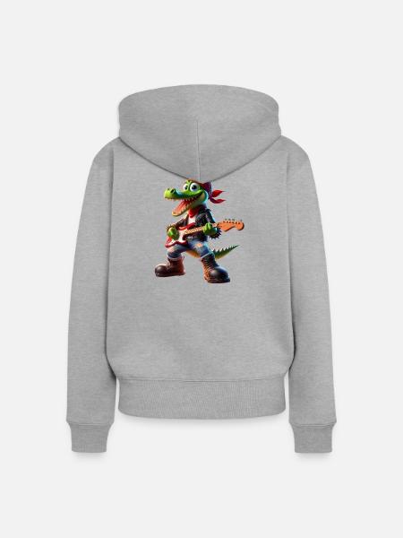 Kroko-Rocker mit Gitarre - Frauen Premium Bio Zip Hoodie - Grau meliert