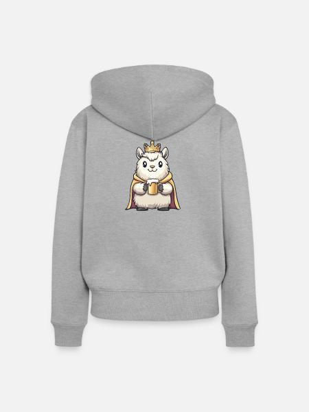Alpaka Llama Bier König - Frauen Premium Bio Zip Hoodie - Grau meliert