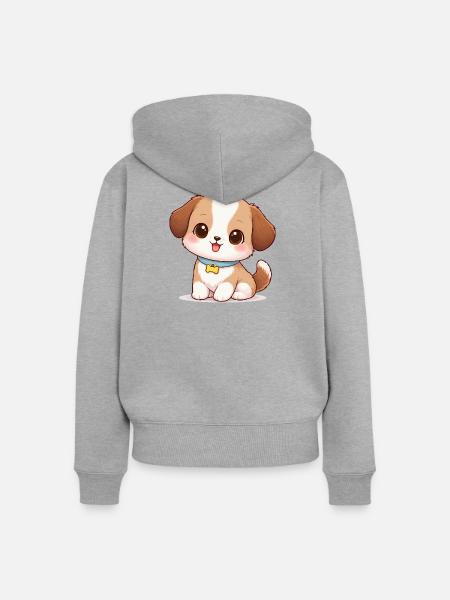 Hund Süß Comic - Frauen Premium Bio Zip Hoodie - Grau meliert