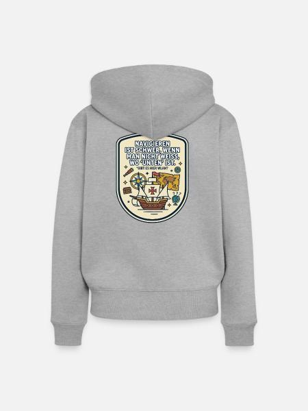 Navigation WLAN lustiger Spruch - Frauen Premium Bio Zip Hoodie - Grau meliert