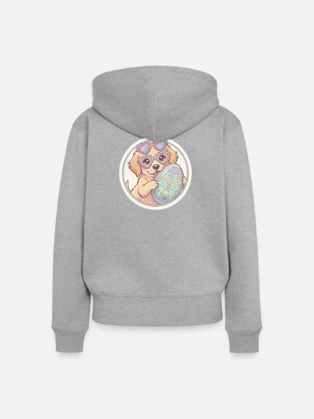 Hündchen mit Herzbrille und Osterei - Frauen Premium Bio Zip Hoodie - Grau meliert