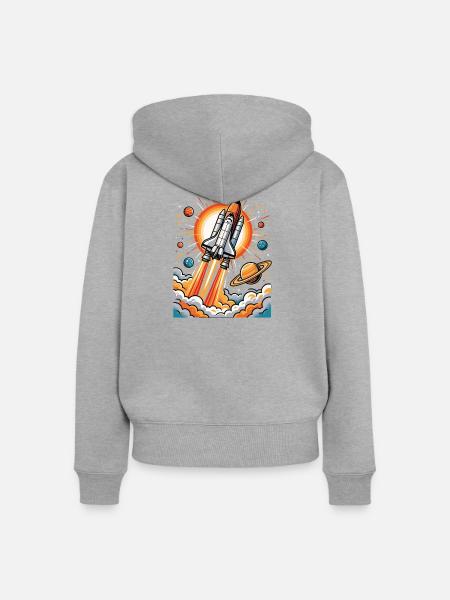 Raketen-Explosion im All - Frauen Premium Bio Zip Hoodie - Grau meliert