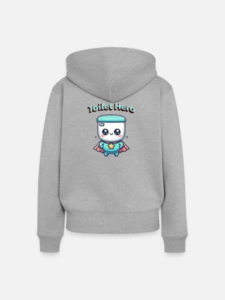 Toiletten Held WC Superheld Bad Badezimmer  - Frauen Premium Bio Zip Hoodie - Grau meliert