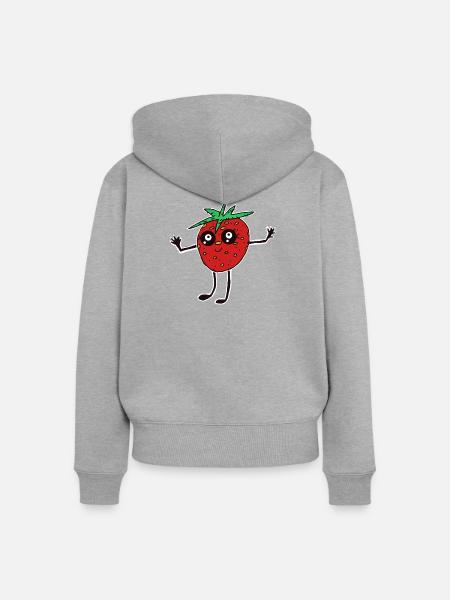 Kawaii Erdbeere Erdbeeren Frucht lustig - Frauen Premium Bio Zip Hoodie - Grau meliert