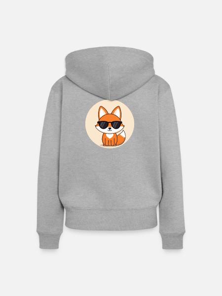 Fuchsabzeichen mit schwarzer Brille - Frauen Premium Bio Zip Hoodie - Grau meliert