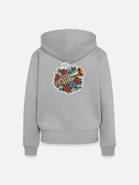 Florale Trompetenexplosion - Frauen Premium Bio Zip Hoodie - Grau meliert