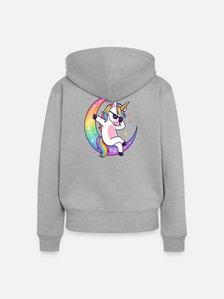 Regenbogen-Einhorn-Mond-Rille - Frauen Premium Bio Zip Hoodie - Grau meliert