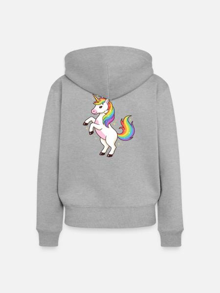 Regenbogen-Einhorn-Funkeln - Frauen Premium Bio Zip Hoodie - Grau meliert