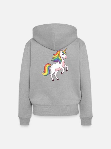 Regenbogenmähne Einhorn - Frauen Premium Bio Zip Hoodie - Grau meliert