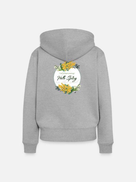 Mimose und Frühlingsglöckchen. Hello spring - Frauen Premium Bio Zip Hoodie - Grau meliert