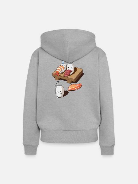 Von Sushi träumen - Frauen Premium Bio Zip Hoodie - Grau meliert