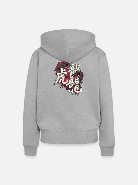 Kampfkunst Drache Tiger - Frauen Premium Bio Zip Hoodie - Grau meliert