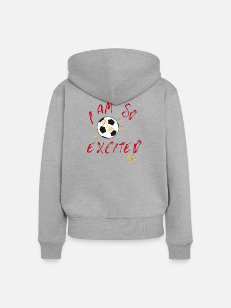Ich bin so aufgeregt Fußballjubel - Frauen Premium Bio Zip Hoodie - Grau meliert