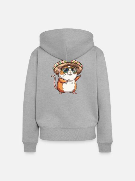 Hamster Lustig Sombrero - Frauen Premium Bio Zip Hoodie - Grau meliert