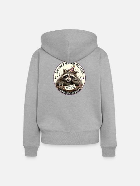 Waschbär Karneval Überlebt - Frauen Premium Bio Zip Hoodie - Grau meliert
