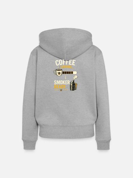 Kaffee lädt Raucher bereit - Frauen Premium Bio Zip Hoodie - Grau meliert