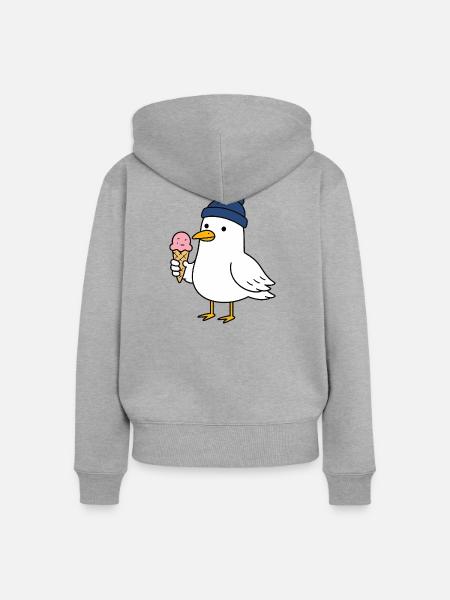 Möwe mit Mütze und Eis - Frauen Premium Bio Zip Hoodie - Grau meliert
