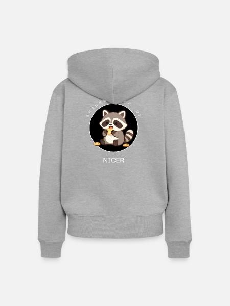 Waschbär mit Keks - Frauen Premium Bio Zip Hoodie - Grau meliert