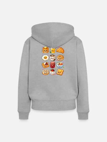 Kawaii Frühstück | Kaffee & Brunch - Frauen Premium Bio Zip Hoodie - Grau meliert