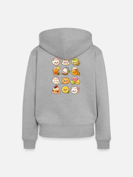 Kawaii Teezeit | Tee, Matcha & Gebäck - Frauen Premium Bio Zip Hoodie - Grau meliert