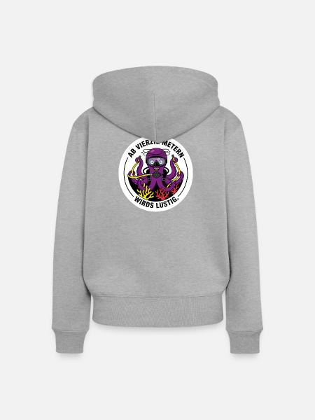 Tieftauch Oktopus lustig Shirt - Frauen Premium Bio Zip Hoodie - Grau meliert