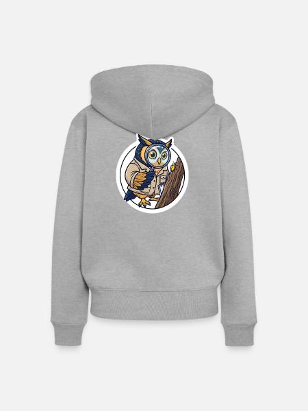 Entomologe Eule Lupe T-Shirt - Frauen Premium Bio Zip Hoodie - Grau meliert