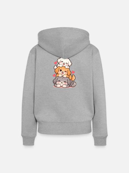 Stapelwelpen mit Herzchen - Frauen Premium Bio Zip Hoodie - Grau meliert
